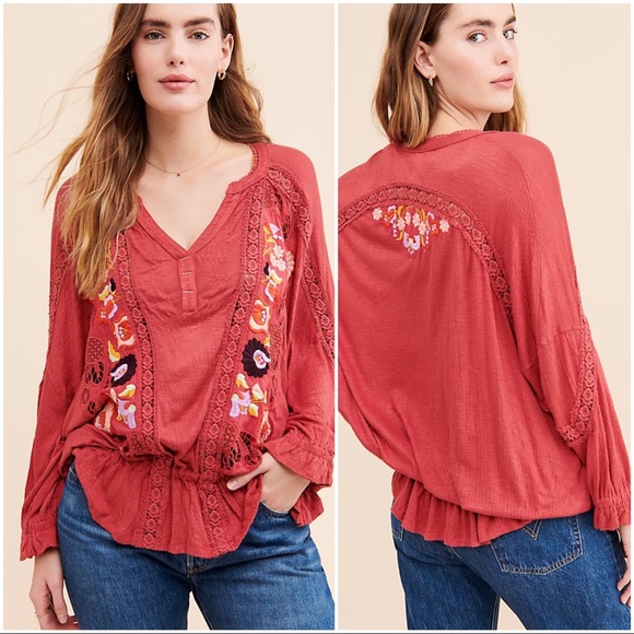Free People Tops - ✖️SOLD✖️•FREE PEOPLE• Serafina Embroidered Blouse